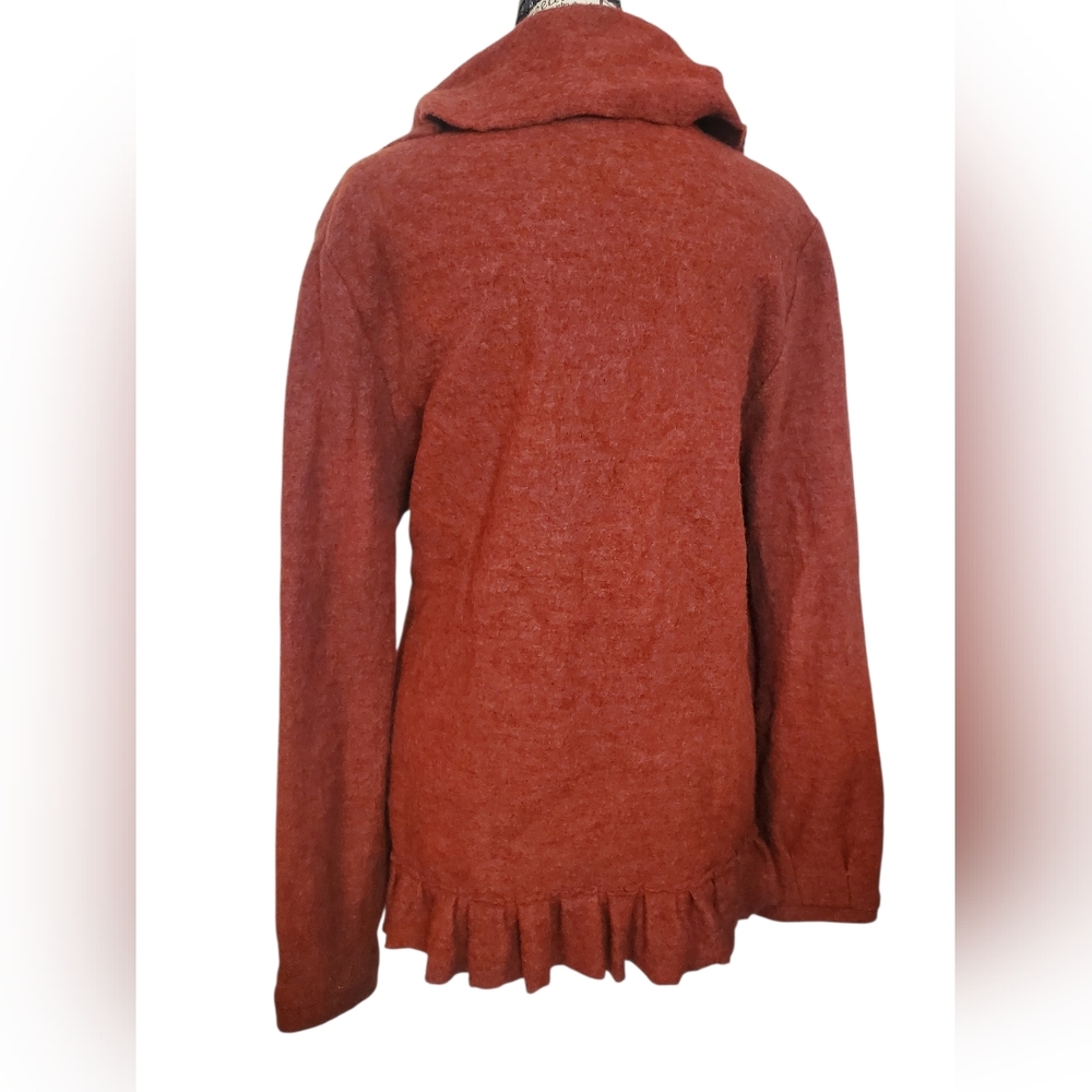 JOSEPH A Rust Orange 100% Wool Ruffle Hem Jacket Size L - Picture 3 of 8